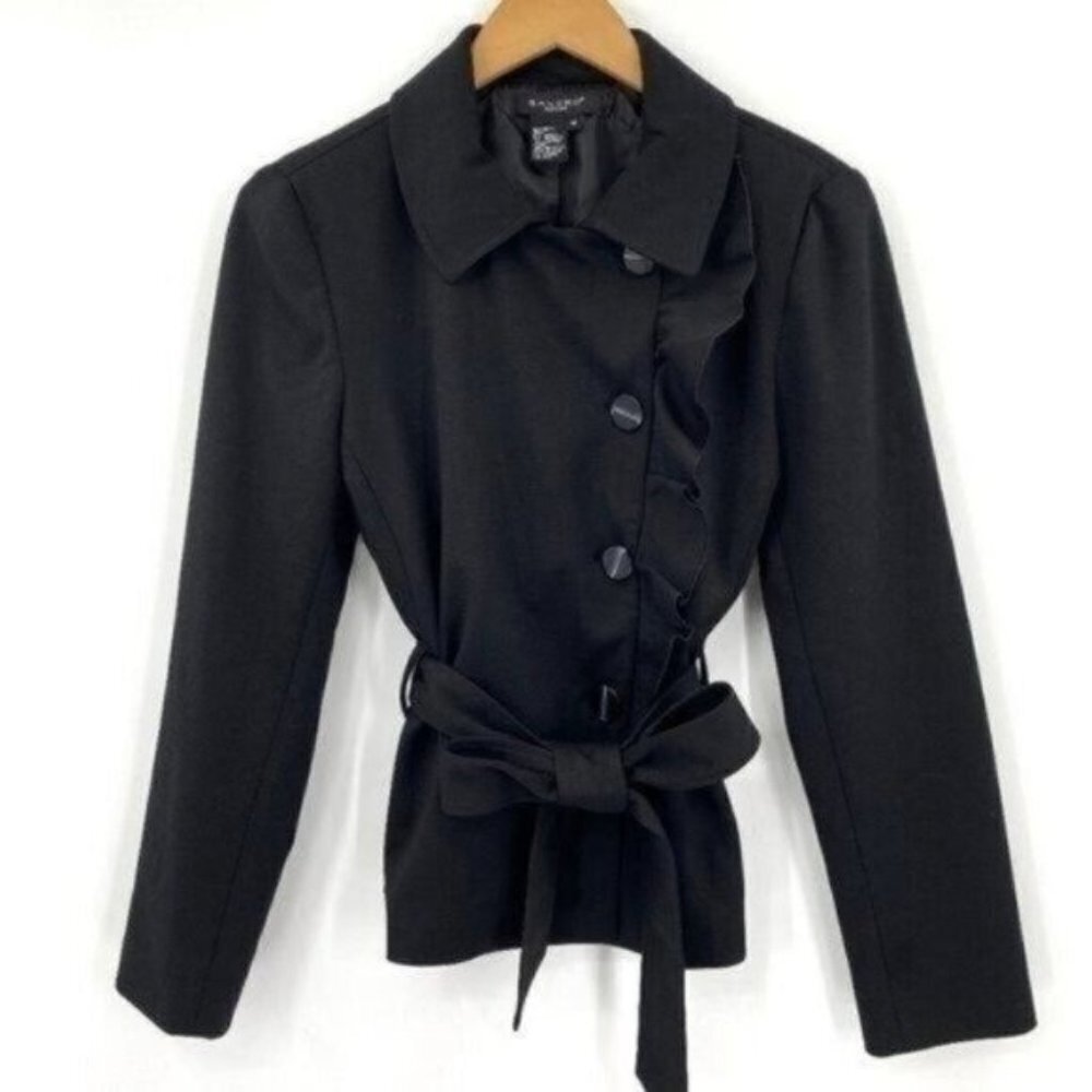 Sandro Sportswear Black Viscose Lined Ruffle Belted Long Sleeve Medium Jacket